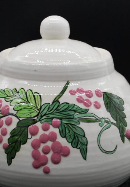 white teapot with pink & green floral back white teapot with pink & green floral back